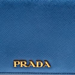 Pre Owned Prada Metallic Blue Saffiano Lux Leather Chain Shoulder Bag