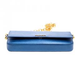 Pre Owned Prada Metallic Blue Saffiano Lux Leather Chain Shoulder Bag