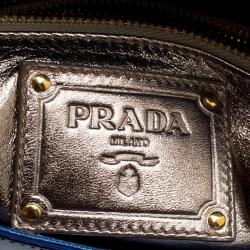 Pre Owned Prada Metallic Blue Saffiano Lux Leather Chain Shoulder Bag