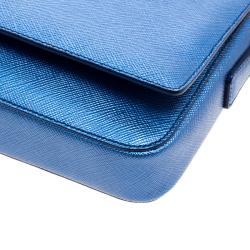 Pre Owned Prada Metallic Blue Saffiano Lux Leather Chain Shoulder Bag
