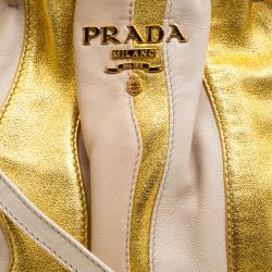 Pre Owned Prada Beige/Gold Stripe Leather Hobo