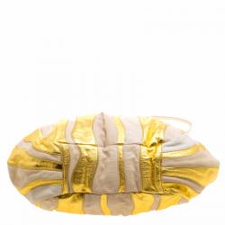 Pre Owned Prada Beige/Gold Stripe Leather Hobo