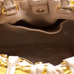 Pre Owned Prada Beige/Gold Stripe Leather Hobo