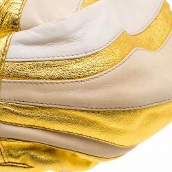 Pre Owned Prada Beige/Gold Stripe Leather Hobo