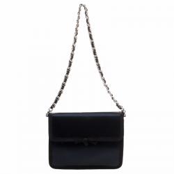 Pre Owned Prada Navy Blue Satin Chain Clutch