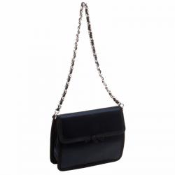 Pre Owned Prada Navy Blue Satin Chain Clutch