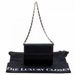 Pre Owned Prada Navy Blue Satin Chain Clutch