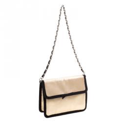 Pre Owned Prada Beige Satin Chain Clutch
