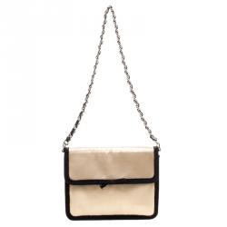 Pre Owned Prada Beige Satin Chain Clutch