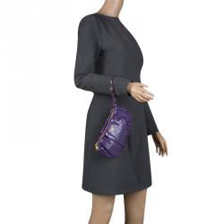 Pre Owned Prada Iris Naplak Patent Leather Pleated Wristlet Clutch