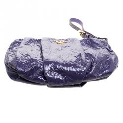 Pre Owned Prada Iris Naplak Patent Leather Pleated Wristlet Clutch
