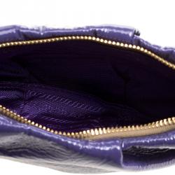 Pre Owned Prada Iris Naplak Patent Leather Pleated Wristlet Clutch