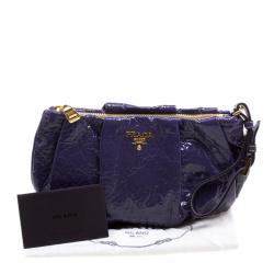 Pre Owned Prada Iris Naplak Patent Leather Pleated Wristlet Clutch