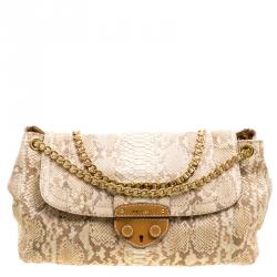 Pre Owned Prada Beige/Brown Python Delave Shoulder Bag