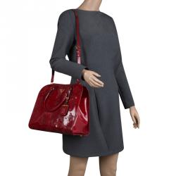 Pre Owned Prada Red Patent Leather Floral Framed Top Handle Bag