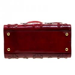 Pre Owned Prada Red Patent Leather Floral Framed Top Handle Bag