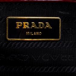 Pre Owned Prada Red Patent Leather Floral Framed Top Handle Bag