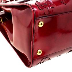 Pre Owned Prada Red Patent Leather Floral Framed Top Handle Bag