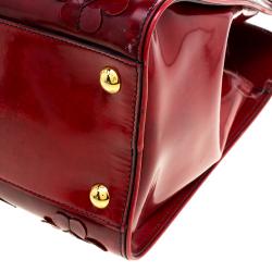 Pre Owned Prada Red Patent Leather Floral Framed Top Handle Bag