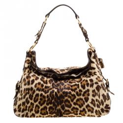 Pre Owned Prada Brown Leopard Print Calf Hair Hobo