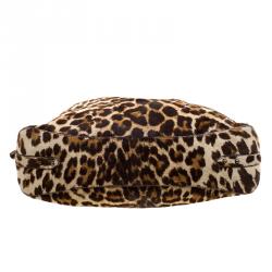 Pre Owned Prada Brown Leopard Print Calf Hair Hobo