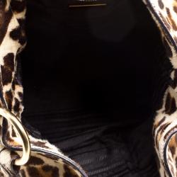 Pre Owned Prada Brown Leopard Print Calf Hair Hobo
