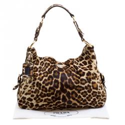 Pre Owned Prada Brown Leopard Print Calf Hair Hobo
