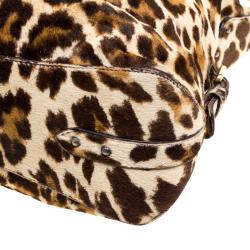 Pre Owned Prada Brown Leopard Print Calf Hair Hobo