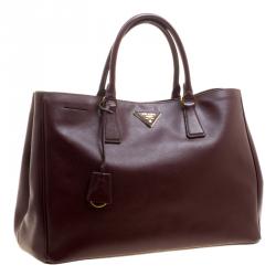 Pre Owned Prada Burgundy Saffiano Lux Leather Large Gardener's Tote
