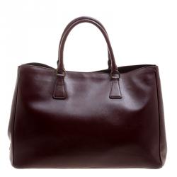 Pre Owned Prada Burgundy Saffiano Lux Leather Large Gardener's Tote