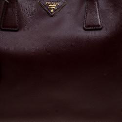 Pre Owned Prada Burgundy Saffiano Lux Leather Large Gardener's Tote