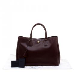 Pre Owned Prada Burgundy Saffiano Lux Leather Large Gardener's Tote