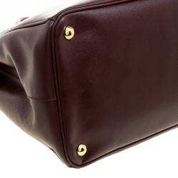 Pre Owned Prada Burgundy Saffiano Lux Leather Large Gardener's Tote