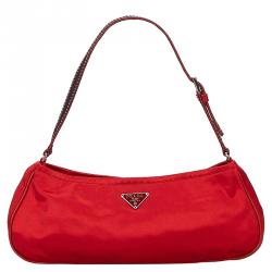 Pre Owned Prada Red Satin Shoulder Bag