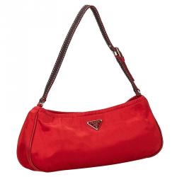 Pre Owned Prada Red Satin Shoulder Bag