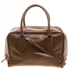 Pre Owned Prada Brown Soft Leather Double Satchel