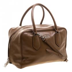 Pre Owned Prada Brown Soft Leather Double Satchel