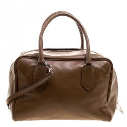 Pre Owned Prada Brown Soft Leather Double Satchel