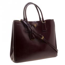 Pre Owned Prada Burgundy Saffiano Metal Leather Medium Gardener's Tote