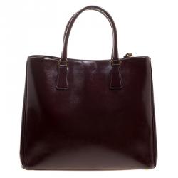Pre Owned Prada Burgundy Saffiano Metal Leather Medium Gardener's Tote