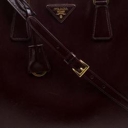 Pre Owned Prada Burgundy Saffiano Metal Leather Medium Gardener's Tote