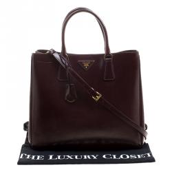Pre Owned Prada Burgundy Saffiano Metal Leather Medium Gardener's Tote