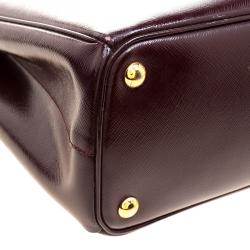 Pre Owned Prada Burgundy Saffiano Metal Leather Medium Gardener's Tote