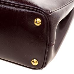 Pre Owned Prada Burgundy Saffiano Metal Leather Medium Gardener's Tote