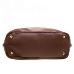 Pre Owned Prada Brown Vitello Daino Leather Side Zip Tote