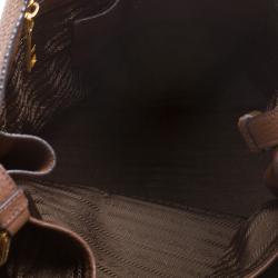 Pre Owned Prada Brown Vitello Daino Leather Side Zip Tote