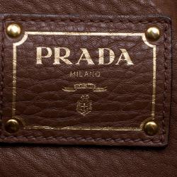 Pre Owned Prada Brown Vitello Daino Leather Side Zip Tote