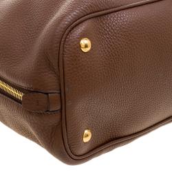 Pre Owned Prada Brown Vitello Daino Leather Side Zip Tote