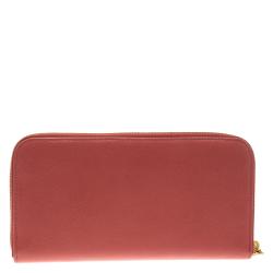 Pre Owned Prada Peach Saffiano Metal Leather Zip Around Wallet