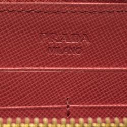 Pre Owned Prada Peach Saffiano Metal Leather Zip Around Wallet